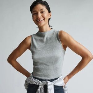 Everlane Luxe Micro-Rib Funnel Neck Tank in Heathered Grey